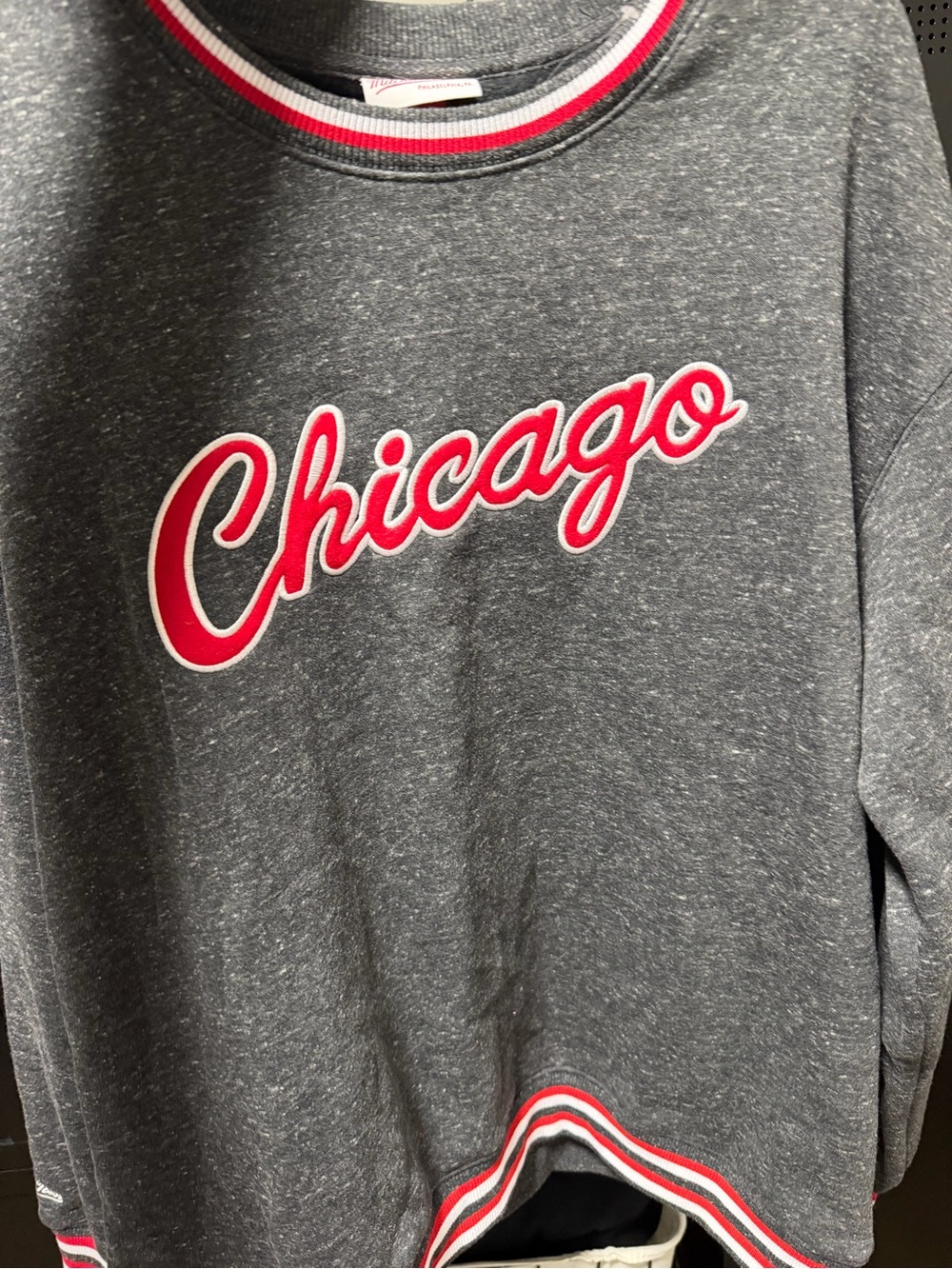 Mitchell & Ness Gray Sweatshirt with Red Chicago Script